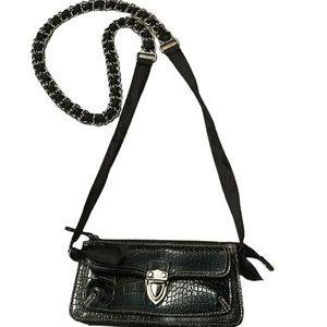 Faux Alligator Crossbody Bag w unique Silver ribbon chain strap.